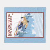 Downhhillの雪のスキーヤー- Snoqualmieのパス、WA フリースブランケット (正面(横))