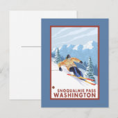 Downhhillの雪のスキーヤー- Snoqualmieのパス、WA ポストカード (正面/裏面)