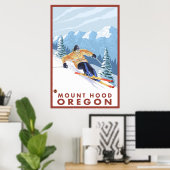 Downhhill Snow Skier - Mount Hood, Oregon ポスター (ホームオフィス)