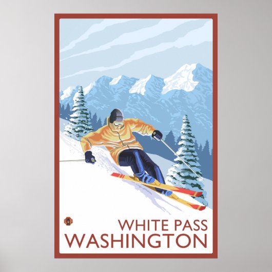 Downhhill Snow Skier - White Pass, Washington ポスター (正面)