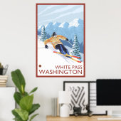 Downhhill Snow Skier - White Pass, Washington ポスター (ホームオフィス)