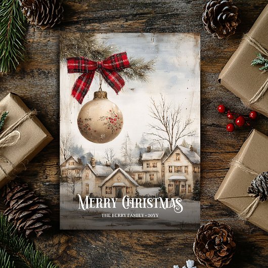 Download Watercolor Red White Christmas Scene  シーズンカード