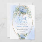Downloadable Blue Hydrangea Gold Sweet 16 Birthday 招待状 (正面)