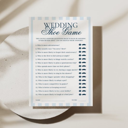 Downloadable Blue Striped Wedding Show Game Card 招待状