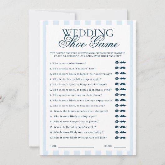 Downloadable Blue Striped Wedding Show Game Card 招待状 (正面)