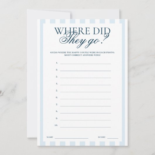 Downloadable Blue Striped Where did they go Card 招待状 (正面)