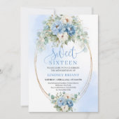 Downloadable Boho Dusty Blue Floral Sweet 16 Party 招待状 (正面)
