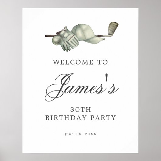 DOWNLOADABLE Golf 30th Birthday Welcome Sign ポスター (正面)