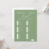 Downloadable Sage Green Purse Bridal Shower Game カード (正面/裏面インサイチュ)