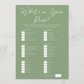 Downloadable Sage Green Purse Bridal Shower Game カード (正面)