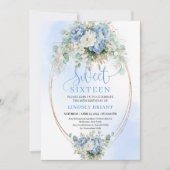 Downloadable Script Dusty Blue Peonies Sweet 16th 招待状 (正面)