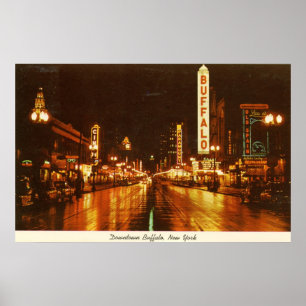 Downtown Buffalo NY at Night Vintage ポスター