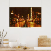 Downtown Buffalo NY at Night Vintage ポスター (キッチン)