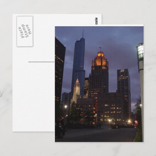 Downtown Chicago, IL at Night ポストカード (正面/裏面)