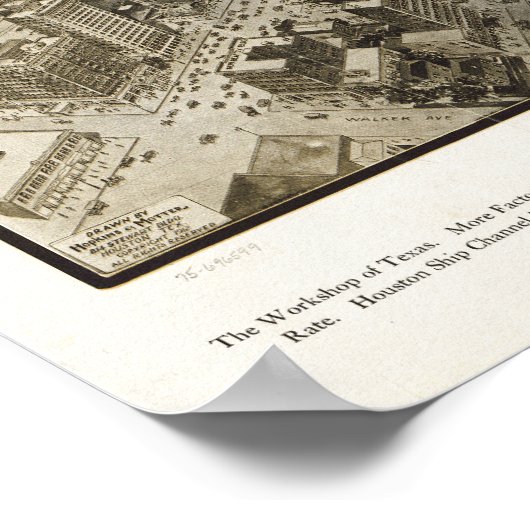 Downtown Houston Texas 1912 Antique Panoramic Map ポスター (角)