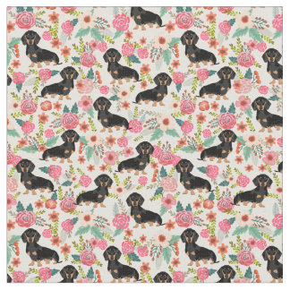 Doxieの花の生地-黒および黄褐色のdoxie -クリーム ファブリック