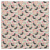 Doxieの花の生地-黒および黄褐色のdoxie -クリーム ファブリック (見本)