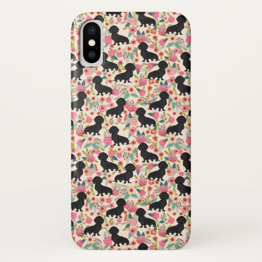 Doxieの花の電話箱-黒いdoxie -クリーム Case-Mate iPhoneケース (裏面)