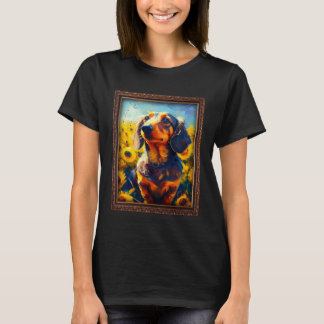 Doxie Dachshund Painting Sunflower Flower Mom Wome Tシャツ