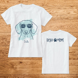 Doxie Mom Ice Blue T-Shirt with Custom Name Tシャツ