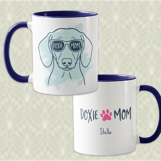 Doxie Mom Mug – Personalized Ice Blue Dachshund マグカップ