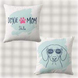 Doxie Mom Pillow Ice Blue Pastel Dachshund Name クッション