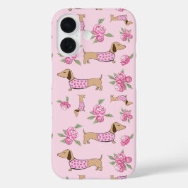 Doxie + PeoniesフローラDachshund携帯電話ケース iPhone 16ケース