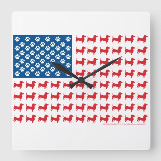 Doxie-USA-FLAG-for-Darks スクエア壁時計 (正面)