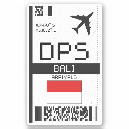 DPS Bali，インドネシアボーディングパス – 空港旅行 シール (正面)