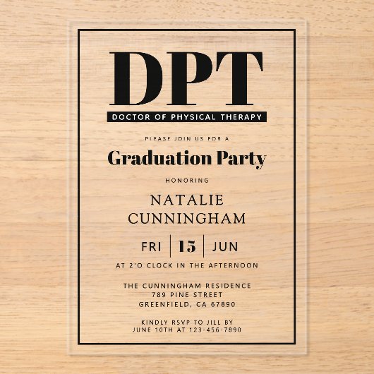 DPTモダンフィジカルセラピー卒業博士 アクリル招待状 (正面)
