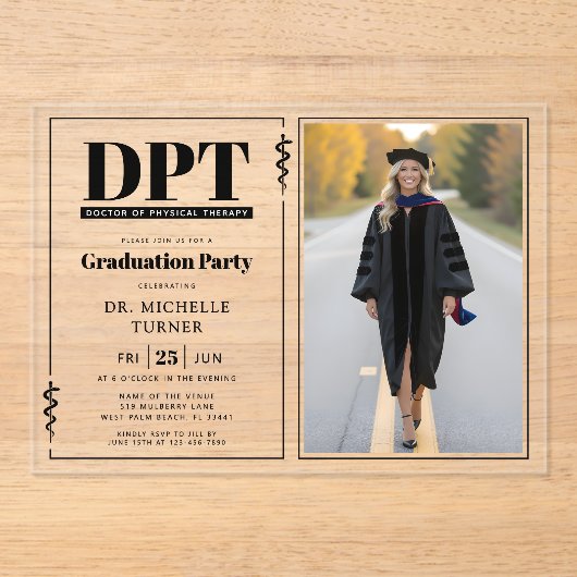 DPT Doctor of Physical Therapy Graduation Photo アクリル招待状 (正面)