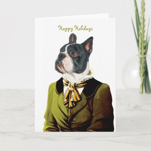 DR201 Boston Terrier, Happy Holidays シーズンカード (正面)