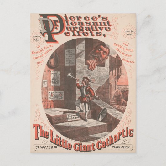 Dr.ピアースの下剤ペレットのビンテージ広告 ポストカード (正面)