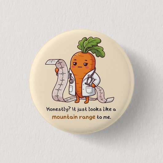 Dr. Carrot with ECG (Dr. Carrotシリーズ) メディカルユーモア 缶バッジ (正面)
