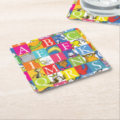 Dr. SeussのABCブロックカラフル文字パターン スクエアペーパーコースター (アングル)