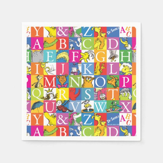 Dr. SeussのABCブロックカラフル文字パターン スタンダードカクテルナプキン (正面)