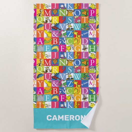 Dr. SeussのABCブロックカラフル文字パターン ビーチタオル (正面)