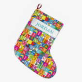 Dr. SeussのABCブロックカラフル文字パターン ラージクリスマスストッキング (正面 (吊り時))