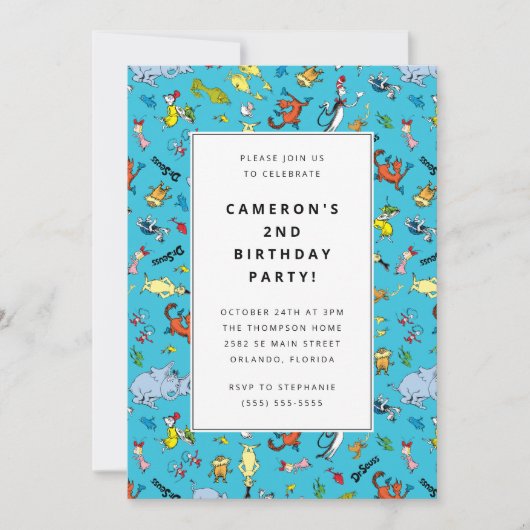 Dr. Seussキャラクターパターン |子供の誕生日 招待状 (正面)