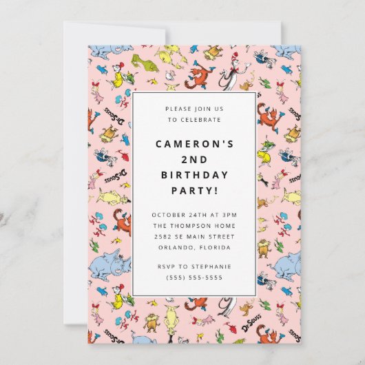 Dr. Seussキャラクターパターン |子供の誕生日 招待状 (正面)