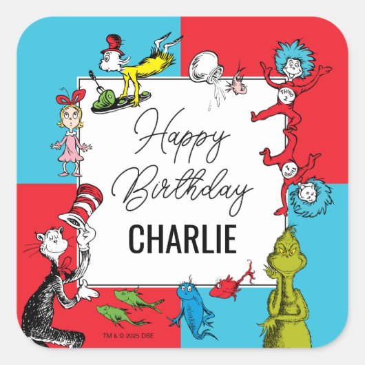 Dr. Seuss -キャラクター |子供の誕生日 スクエアシール (正面)