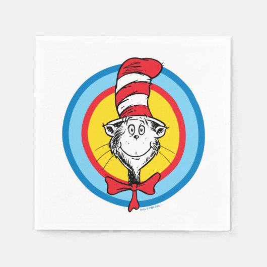 Dr. Seuss | 帽子の中の猫 頭 グラフィック スタンダードカクテルナプキン (正面)