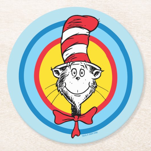 Dr. Seuss | 帽子屋の猫の頭グラフィック ラウンドペーパーコースター (正面)