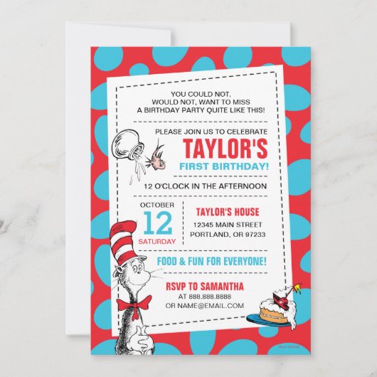 Dr. Seuss Cat in the Hat誕生日写真の追加 招待状 (正面)