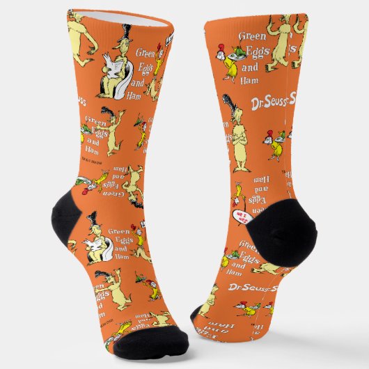 Dr. Seuss Green Eggs and Ham Character Pattern ソックス (傾斜あり)