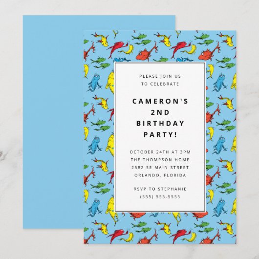 Dr. Seuss - One Fish, Two Fish |子供の誕生日 招待状 (正面/裏面)