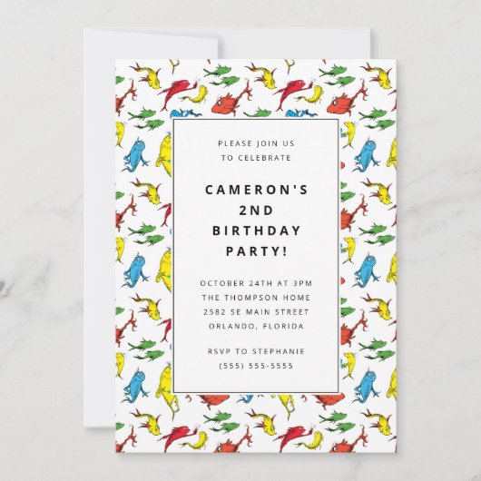 Dr. Seuss - One Fish, Two Fish |子供の誕生日 招待状 (正面)