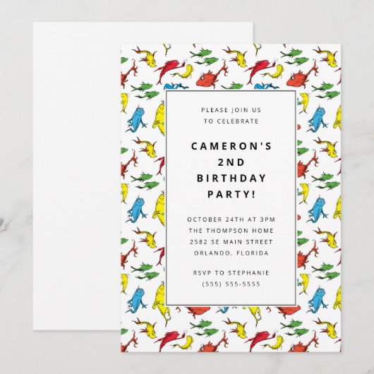 Dr. Seuss - One Fish, Two Fish |子供の誕生日 招待状 (正面/裏面)