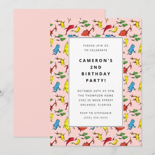 Dr. Seuss - One Fish, Two Fish |子供の誕生日 招待状 (正面/裏面)