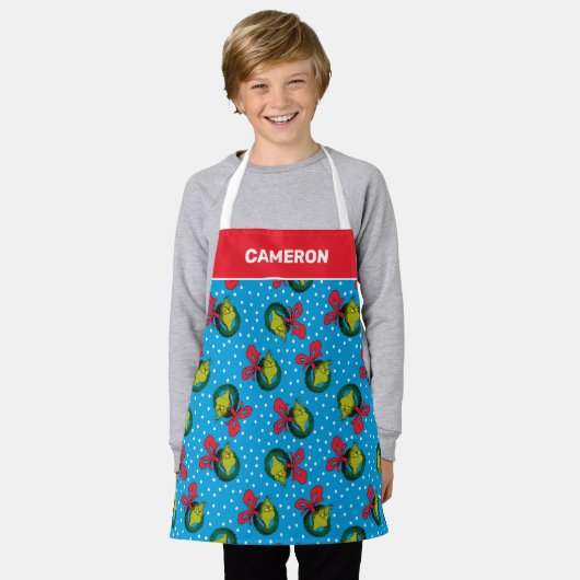 Dr. Seuss | The Grinch | Christmas Wreath Pattern エプロン (着用した状態)